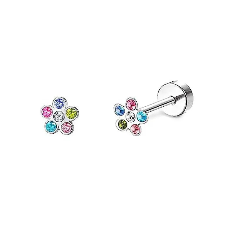2PCS/Set Stainless Steel Heart Moon Earbone Stud Screw Ball Stud Earrings for Women Fashion Ear Tragus Cartilage Body Piercing Vera Lux