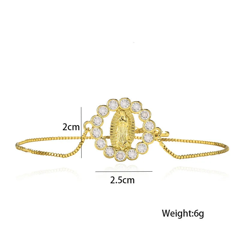 NEWBUY 2026 Fashion Gold Color Box Chain Virgin Mary Charm Bracelets For Women Shiny CZ Zircon Jewelry Vera Lux