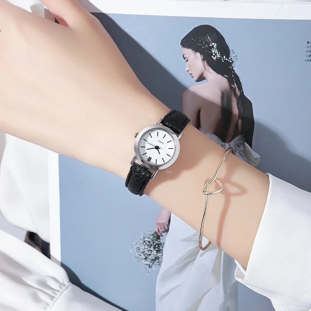 Fashion Small Dial Women Watches Casual Leather Band Quartz Watch Vera Lux