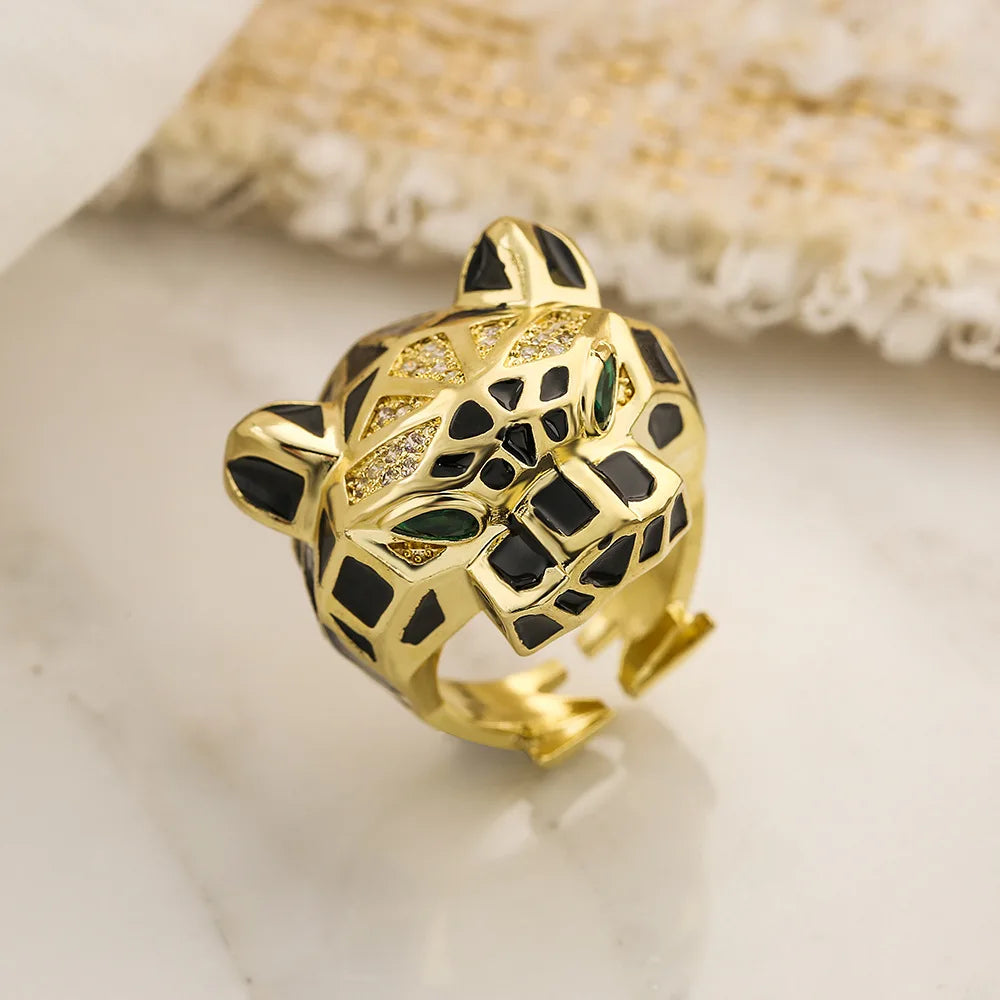 2025 New Fashion Statement Big Animal Ring For Women Girl Party Jewelry Gold Color Hollow Leopard Open Ring Wholesale Vera Lux