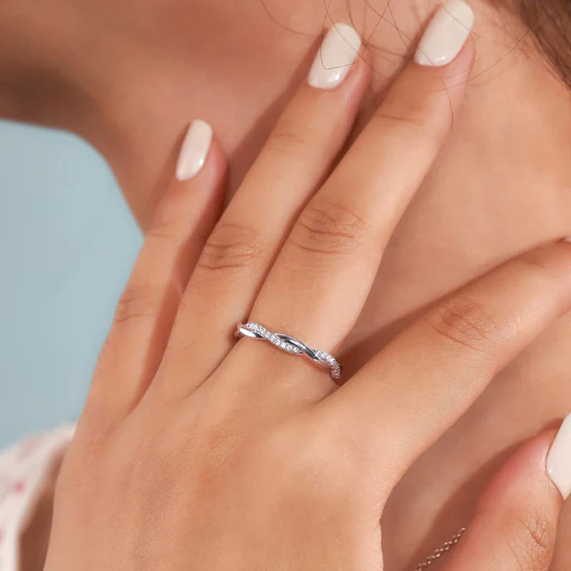 WOSTU Wedding Band Rings for Women 925 Sterling Silver AAA Zircon Stackable Engagement Crossed Rings Simple Jewelry Party Gift Vera Lux