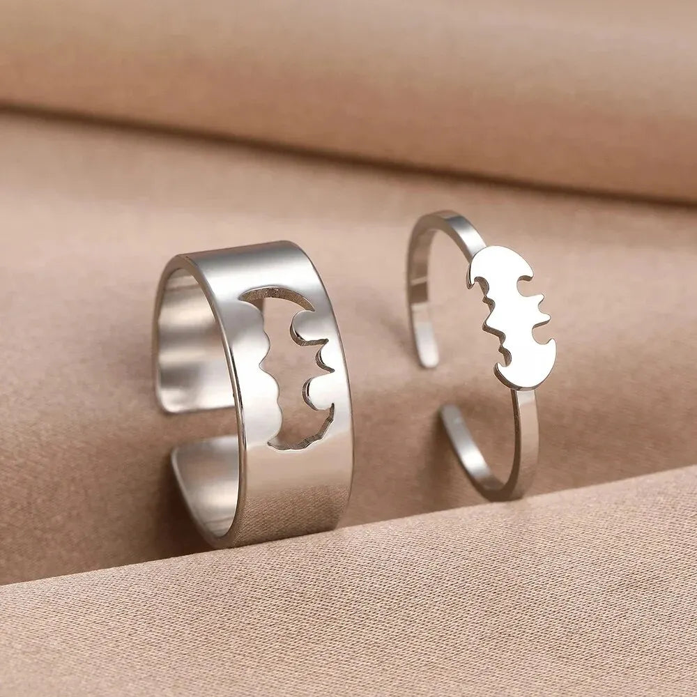 2 PCS Gothic Couple Ring Set Gold Color Stainless Steel Hip Hop Punk Fashion Open Ring For Men Women Silver Color Metal Rings Vera Lux