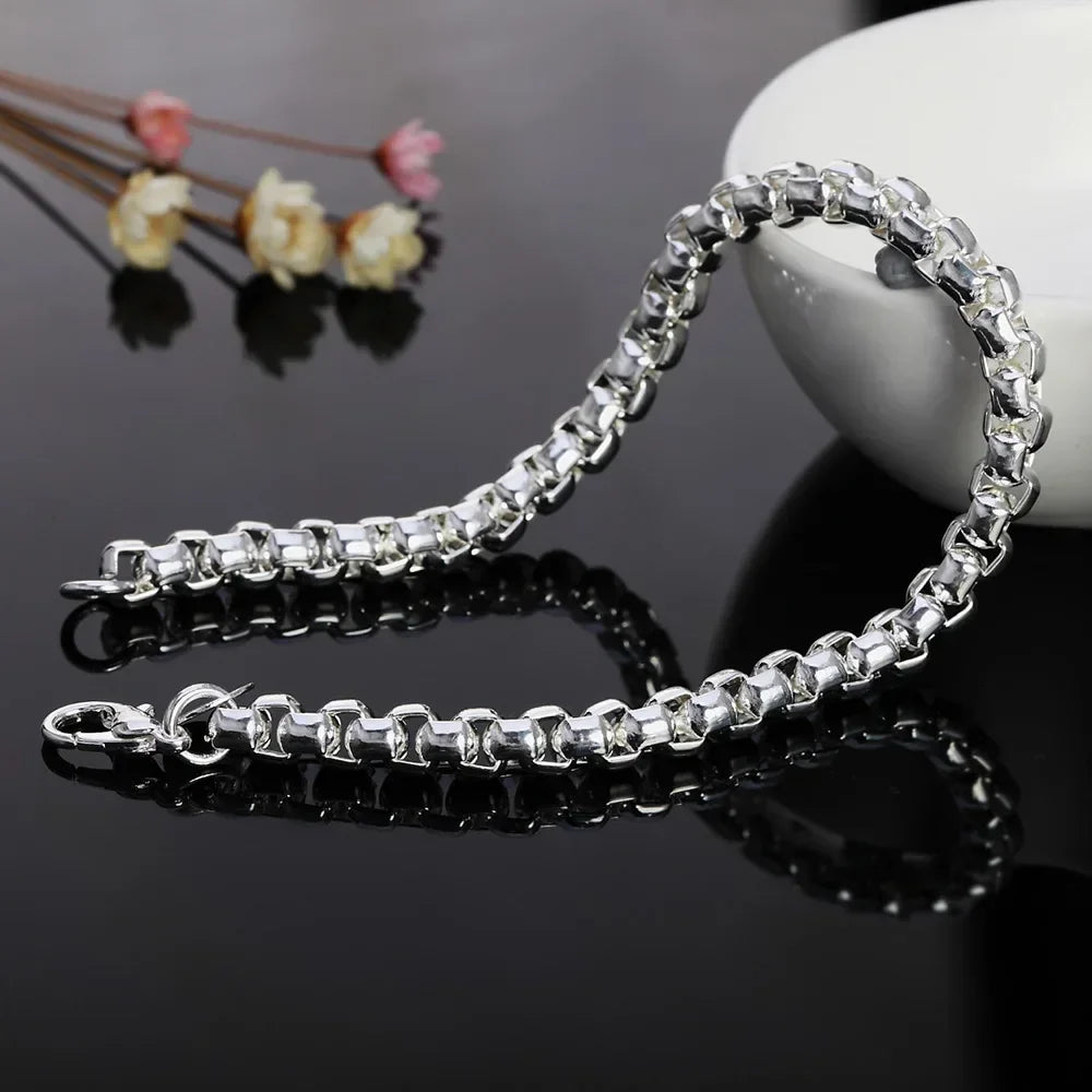 Wholesale 45-60cm 925 Sterling Silver 4mm Round Box Chain Necklace Bracelet set For Women Men Boy Wedding Engagement Charm Vera Lux