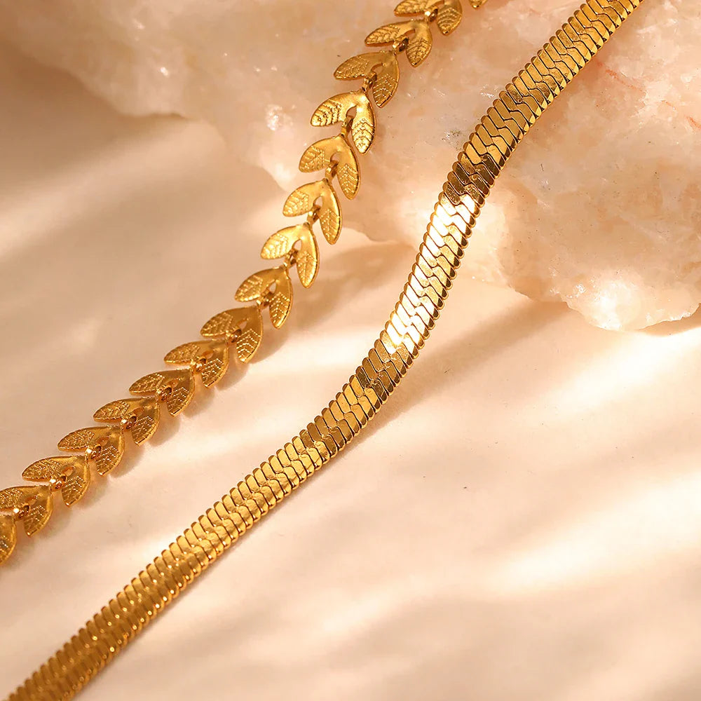 Stainless Steel Anklet Creative Splicing Wrap Around Leaf Design Blade Chain Anklet For Women Jewelry Goddess Banquet Fine Gifts Vera Lux