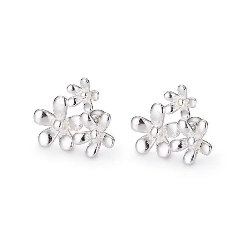 925 Sterling Silver Three Flowers Small Piercing Stud Earrings For Women Elegant Luxury Fine Jewelry Engagement Accessories Vera Lux