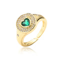 NEWBUY 2024 Hot Sale Red/Green CZ Zircon Heart Rings For Women Adjustable Gold Color Copper Wedding Jewelry Femme Bijoux Vera Lux