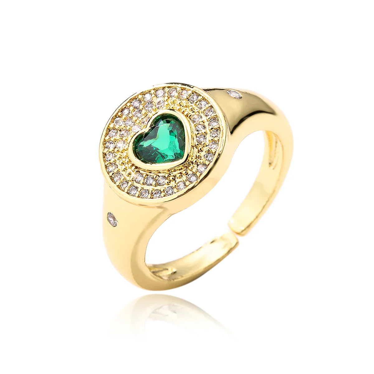 NEWBUY 2024 Hot Sale Red/Green CZ Zircon Heart Rings For Women Adjustable Gold Color Copper Wedding Jewelry Femme Bijoux Vera Lux