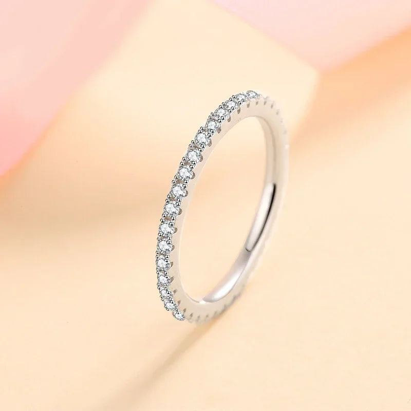 NeeTim Full Moissanite Ring for Woman Wedding Jewelry 925 Sterling Silver with Plated White Gold Rings Diamond Engagement Band Vera Lux
