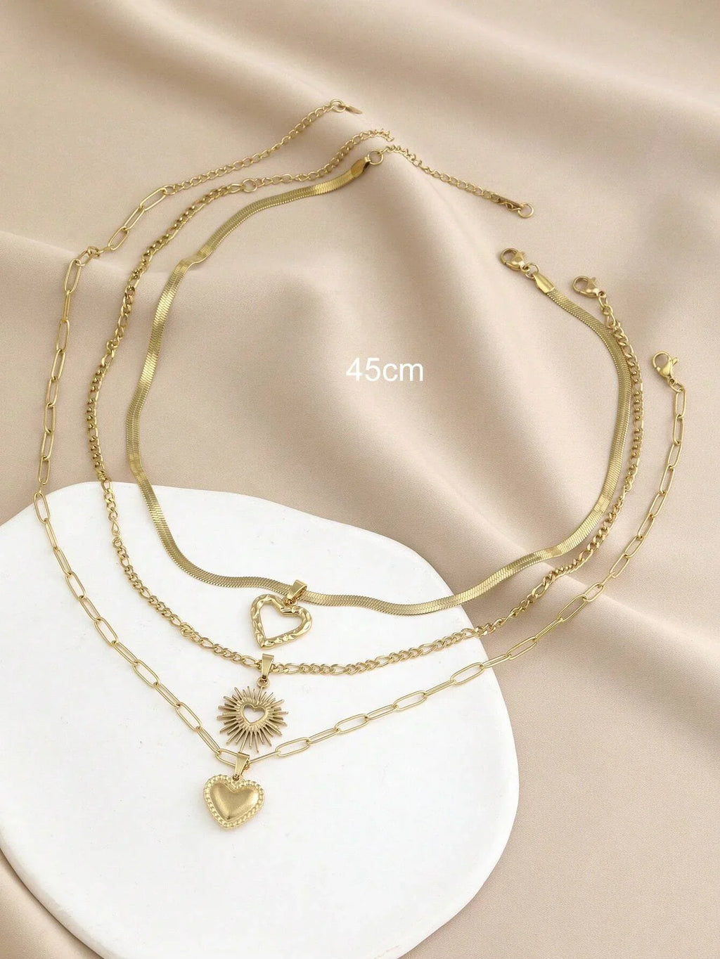 3 Pcs Fashion Bohemia Heart Pendant Chain Layered Necklace for Women Summer Beach Simple Copper Metal Necklace Jewelry Gift 2024 Vera Lux