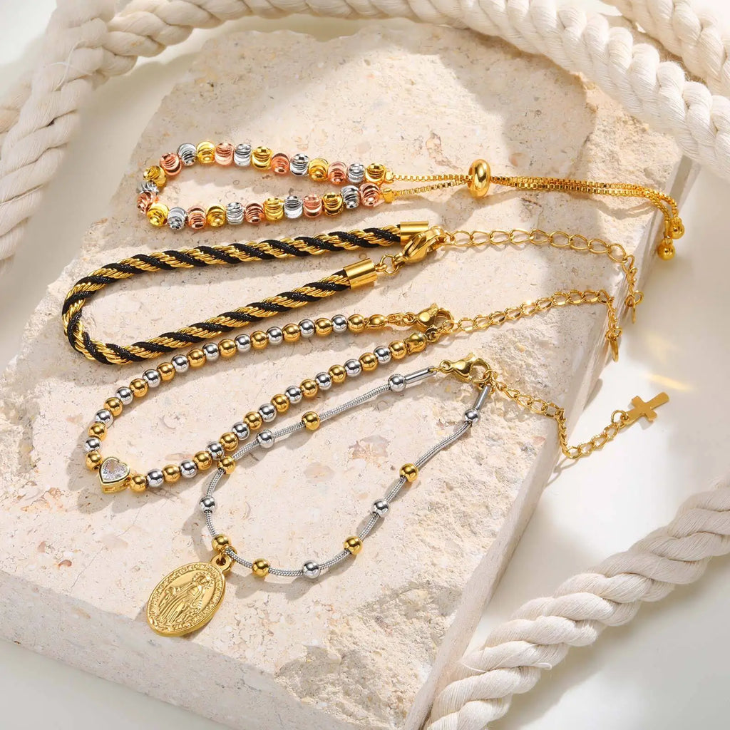 Two Tone Chain Bracelet for Women, Chunky Mixed Metal Link, Stainless Steel Waterproof Jewelry, Stylish Adjustable Wristband Vera Lux