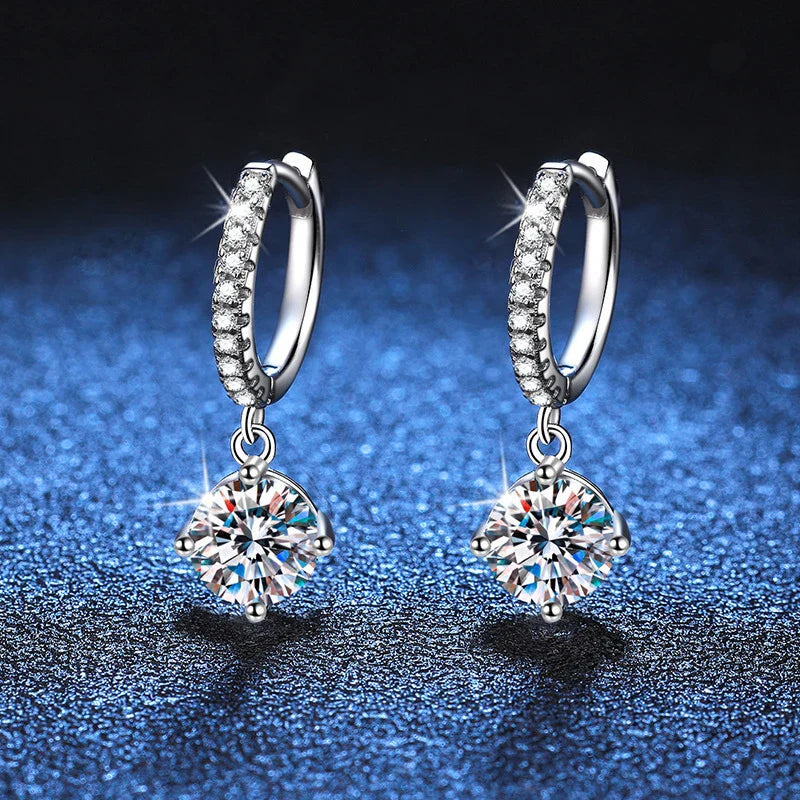 NeeTim 0.5ct 1ct S925 Sterling Silver Moissanite Drop Earrings Trendy Luxury Designer Earing for Women Gift With Certificate Vera Lux