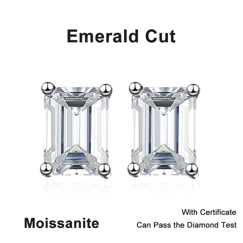 NeeTim 0.5CT 1CT 2CT Emerald Radiant Cut Moissanite Studs Earrings for Women Lab Diamond 925 Sterling Silver Earring Jewelry Vera Lux