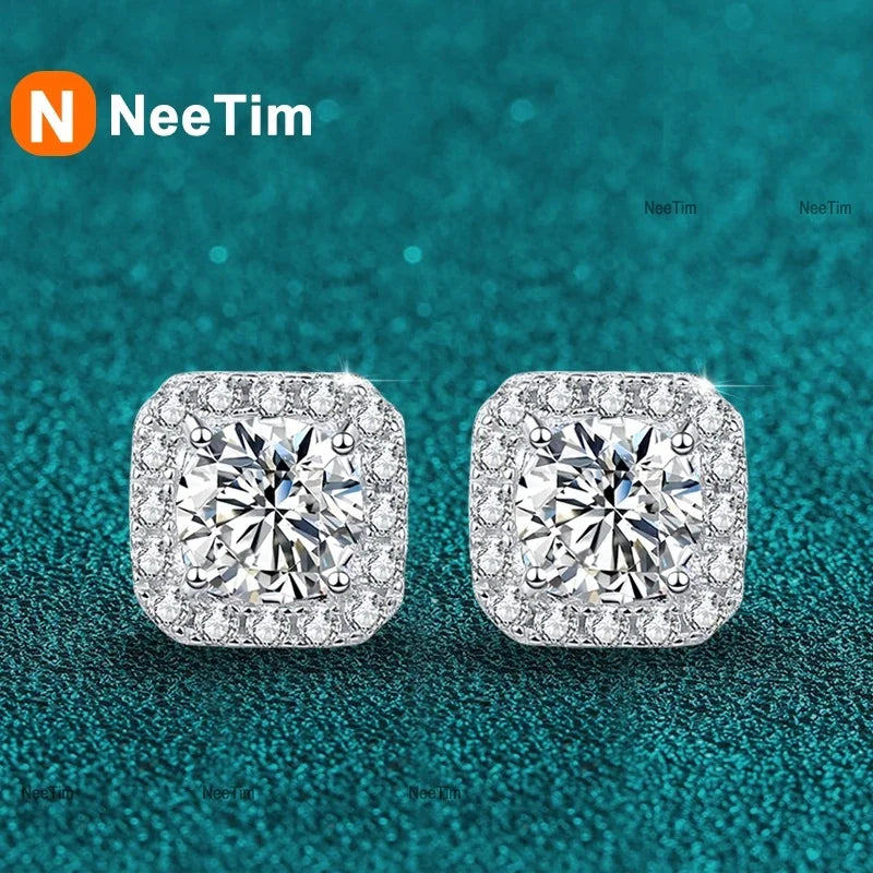 Neetim Real 0.5-1 Carat D Color Moissanite Stud Earrings For Women 100% 925 Sterling Silver Sparkling Earring Wedding Jewelry Vera Lux