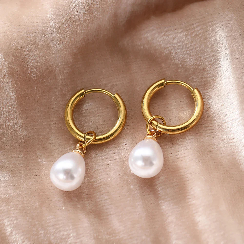 Stainless Steel Teardrop-Shaped Imitation Pearl Pendant Earrings Women's Everyday Commute Elegant Style Ear Jewelry Accessories Vera Lux
