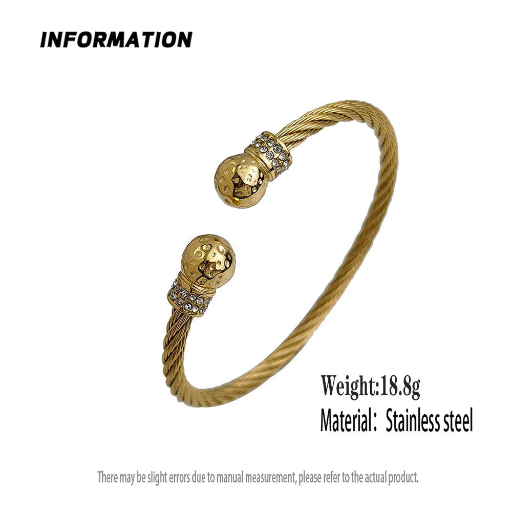 Wire twisted double ball zirconia stainless steel gold plated 18K bracelet, high quality waterproof silver jewelry, couple gift Vera Lux