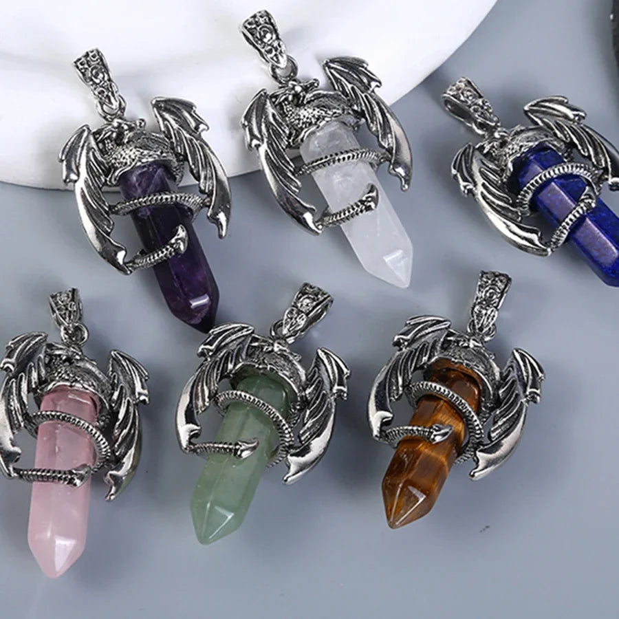 1pcs Stainless Steel Crystal Necklace Pendant Trendy hip-hop Style Cool Flying Hexagonal Dragon Crystal Necklace Jewelry Vera Lux