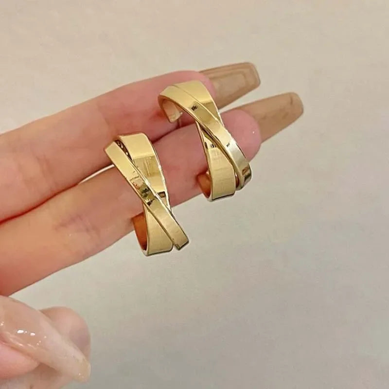 Gold Color Twisted Metal Hoop Earrings Punk Silver Color Geometric Circular Hoop Earrings Simple Design Y2K Fashion Jewelry Vera Lux