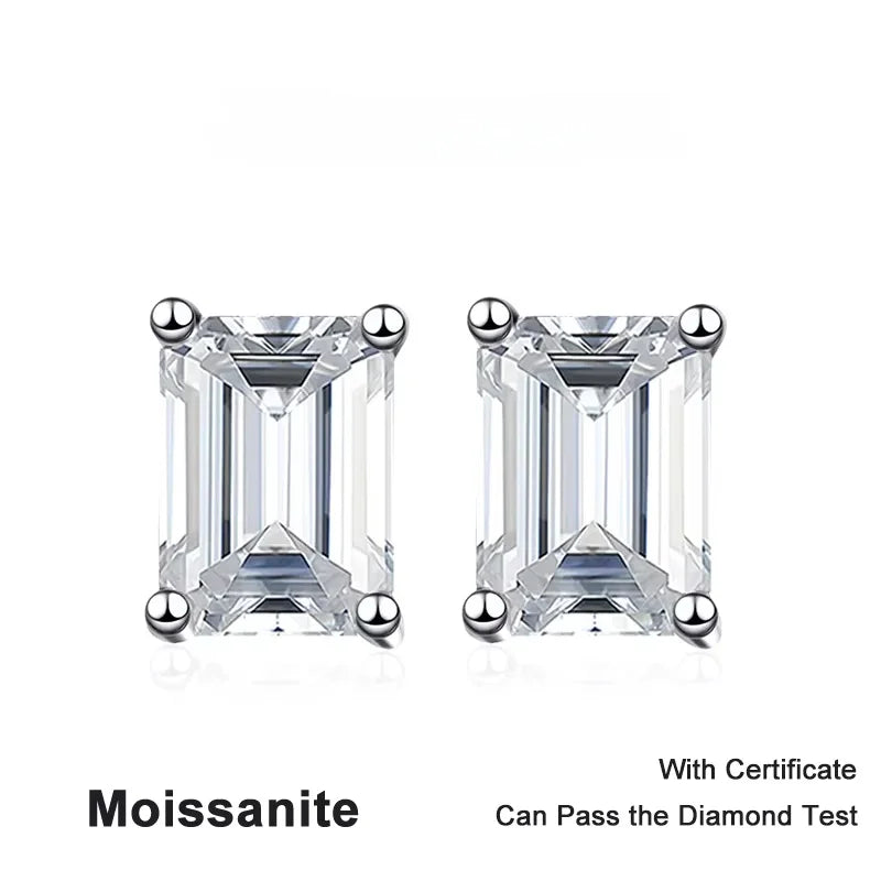 NeeTim 0.5CT 1CT 2CT Emerald Radiant Cut Moissanite Studs Earrings for Women Lab Diamond 925 Sterling Silver Earring Jewelry Vera Lux