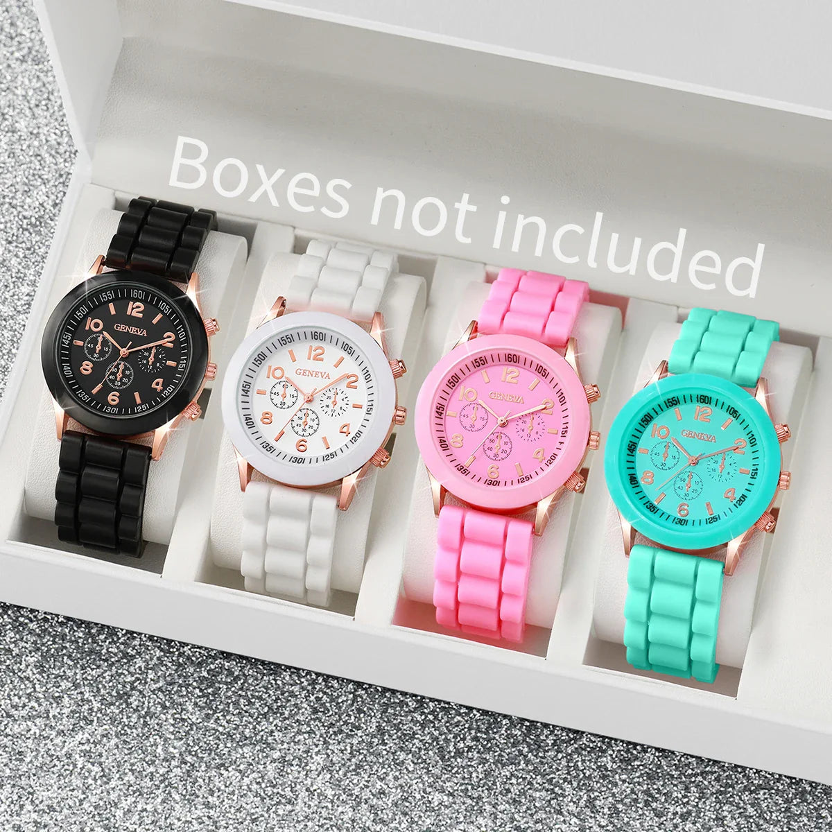 4PCS Fashion Women's Watches Casual Silicone Band Analog Quartz Watch Set（Without Box） Vera Lux