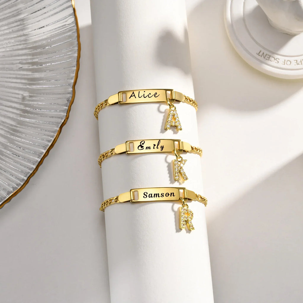 Personalized Name Bracelet With Initials for Boy Girl, Free Engraving Date ID Wristband Birthday Gift Vera Lux