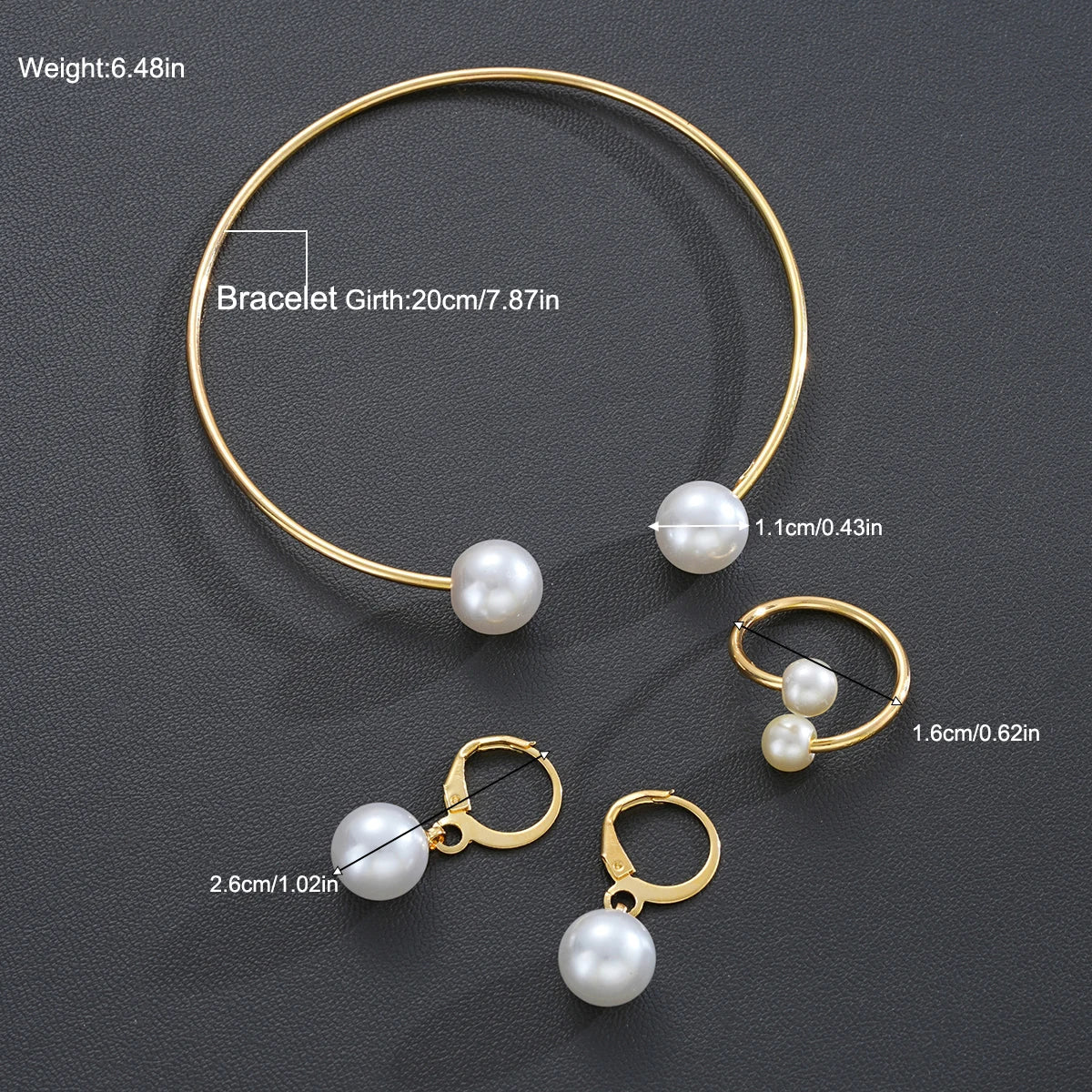 4Pcs/Set Simple Pearl Earrings Ring Bangle for Women Vintage Exquisite Gold Color Jewelry Set Female Wedding Party Jewelry Gifts Vera Lux