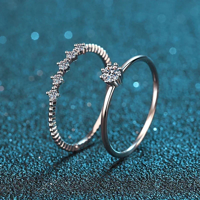 NeeTim 3mm Moissanite Ring Set Silver 925 Brilliant Cut 0.1 Carat Diamond Test Past D Color Moissanites Rings Original Jewelry Vera Lux