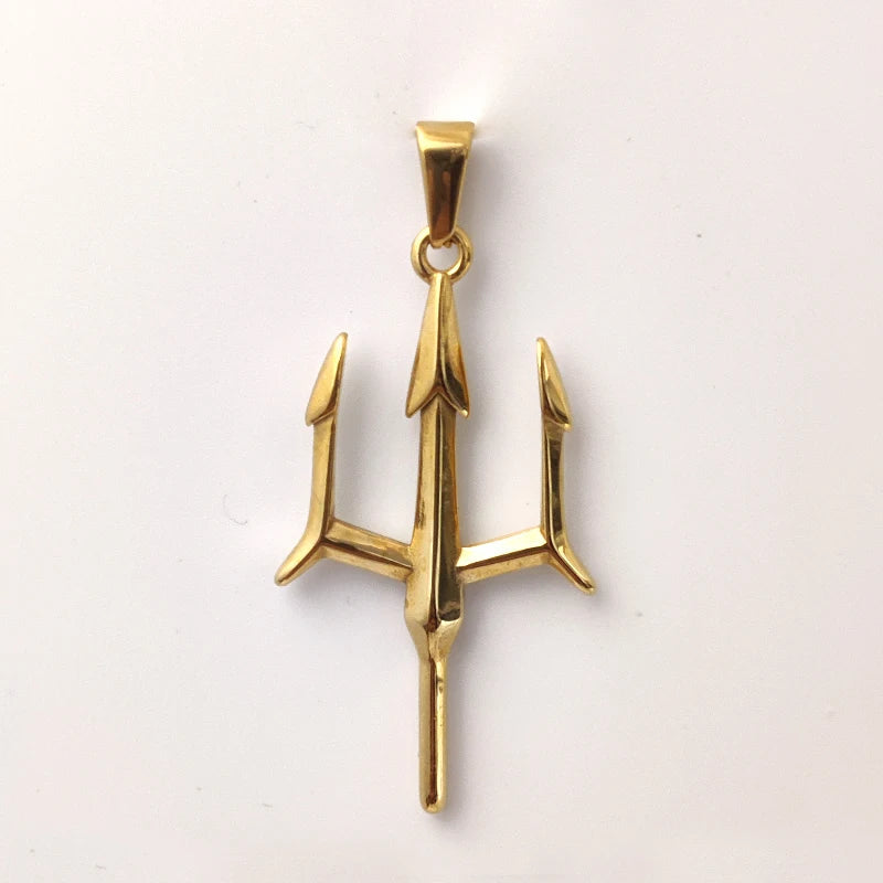 Poseidon Trident Necklace Stainless Steel 18K Gold Plated Aquaman Greek Mythology Pendant Jewelry Gift for Men Vera Lux