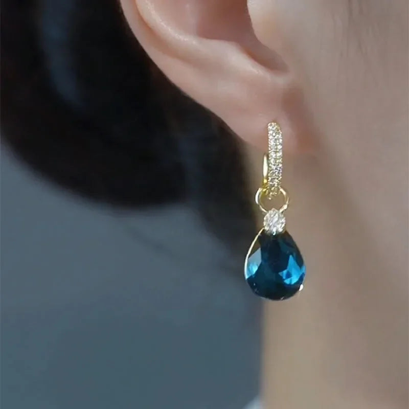 Exquisite Blue Drop-shaped Crystal Pendant Earrings For Women Fashion Personalized Daily Accessories Party Jewelry Birthday Gift Vera Lux