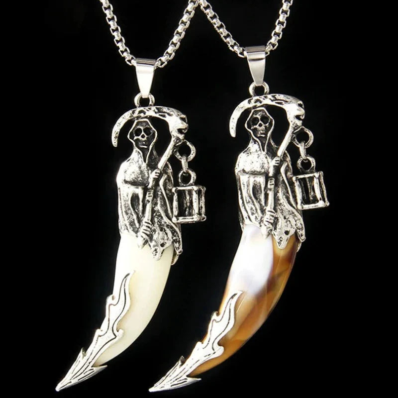 1pcs Creative Men's Necklace Pendant Horror Theme Skeleton Death Reaper Scythe Necklace Halloween Party Accessories Vera Lux