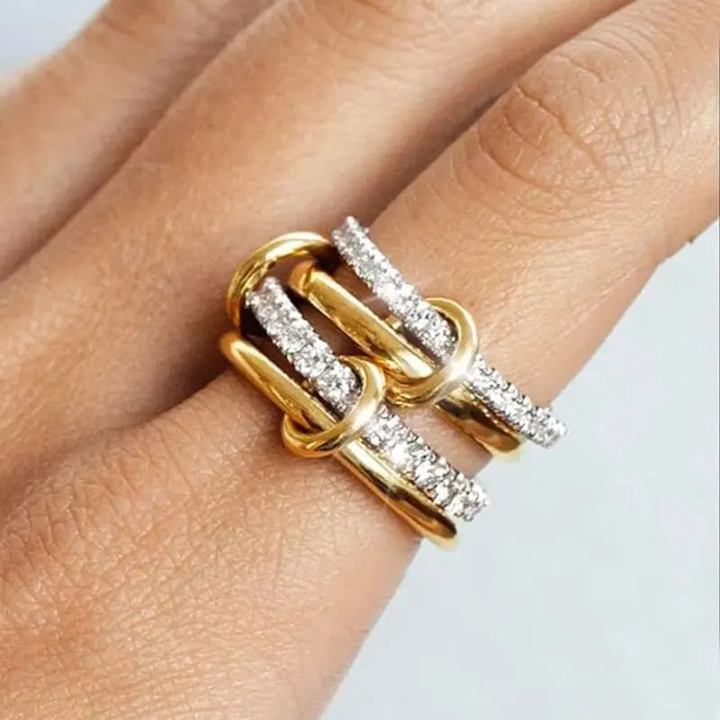 A Niche Two-Color Four-Ring Copper Jewelry Ring, Hypoallergenic, Ins Style, Stacking Artifact, Suitable For Young Wome Jewelry Vera Lux