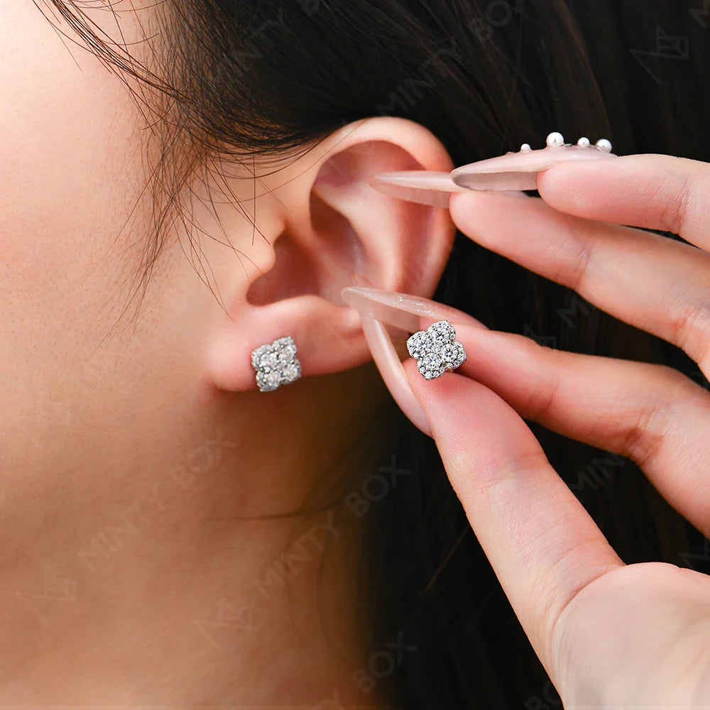MINTYBOX S925 Silver D/VVS1 Moissanite Stud Earrings for Women Clover Lab Diamond Earring 1.054ctw Luxury Wedding Fine Jewelry Vera Lux