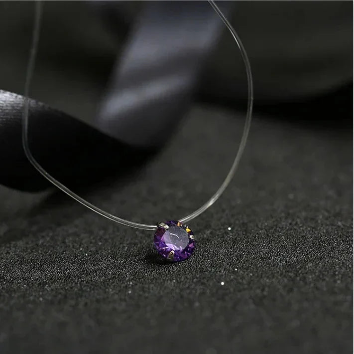 5 Colors Dazzling Zircon Necklace Invisible Transparent Fishing Line Simple Pendant Necklace Jewelry For Women Pearl Jewelry Vera Lux