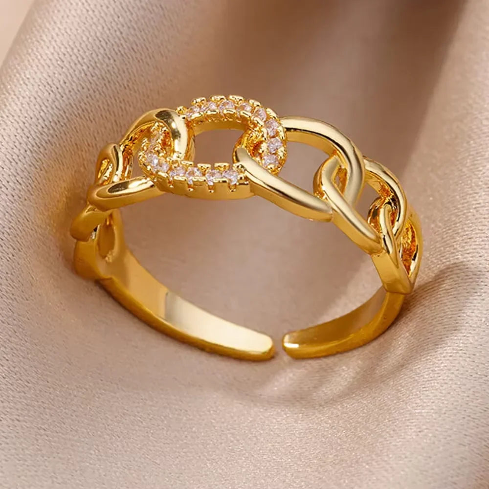 Anillos Gold Color Cubic Zirconia Chic Rings For Women 2025 Punk Elegant Wedding Party Aesthetic Stainless Steel Ring Jewelry Vera Lux
