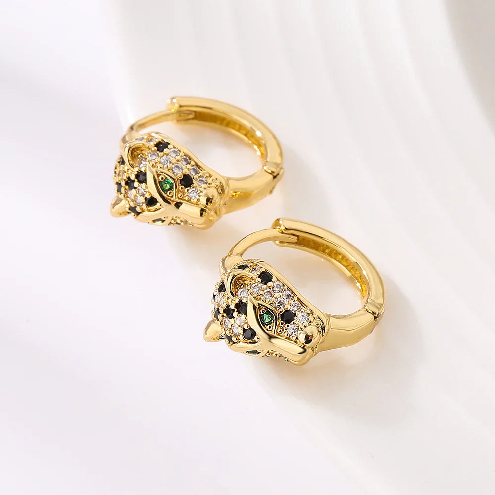 NEWBUY 2024 New Fashion Gold Color Stainless Steel Wedding Jewelry Luxury AAA CZ Zircon Leopard Earrings For Elegant Women Gift Vera Lux