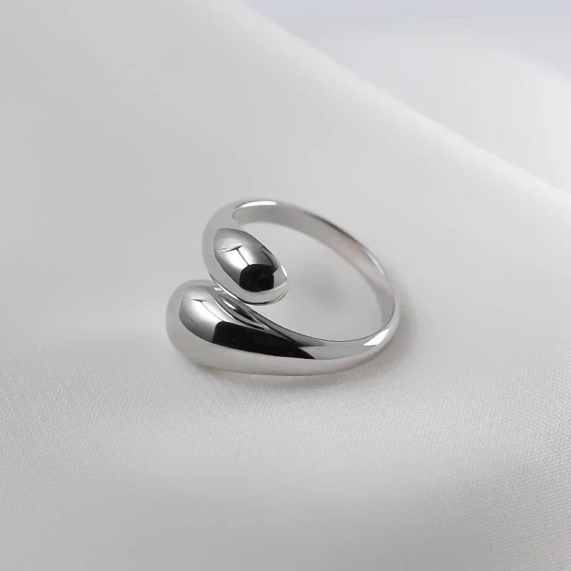 925 Sterling Silver Smooth Water Drop Rings For Woman 18K Gold Open Ring Wedding Couple Rings Aesthetic Jewelry Gift Vera Lux