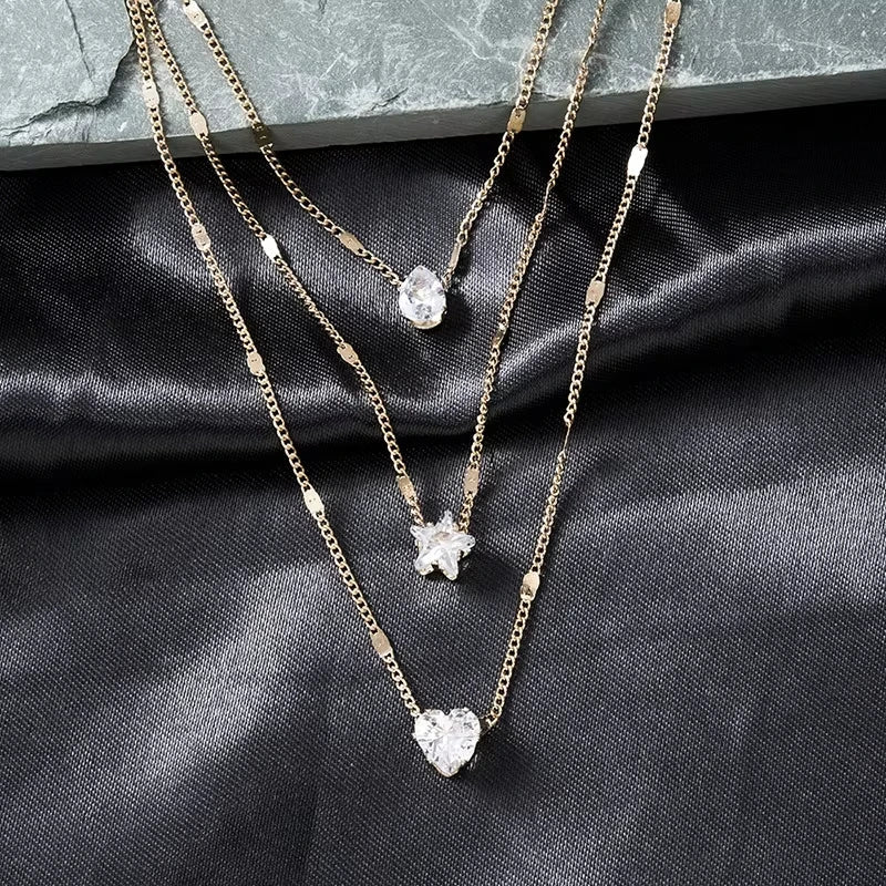 Trendy Zircon Pendant Necklace For Women Multilayer Chain Choker Fashion Female Party Shiny Jewelry Gift Vera Lux