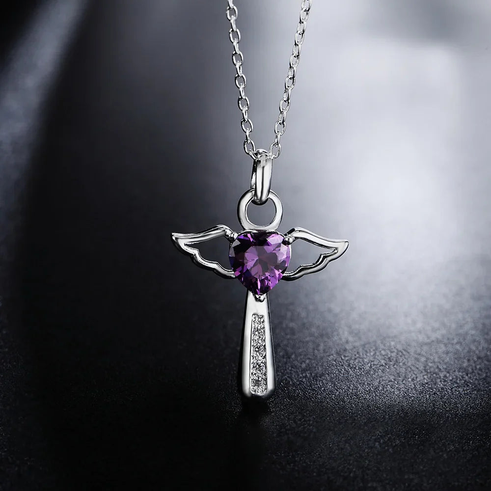 Fine 925 Sterling Silver angel noble crystal cross pendants Necklace For Women luxury party Wedding Jewelry Christmas gifts Vera Lux