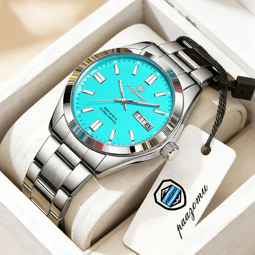 PAAZOMU Top Luxury Man Watch Waterproof Stainless Steel Men Wristwatch Luminous Date Week Fashion Business Quartz Men's Watches Vera Lux