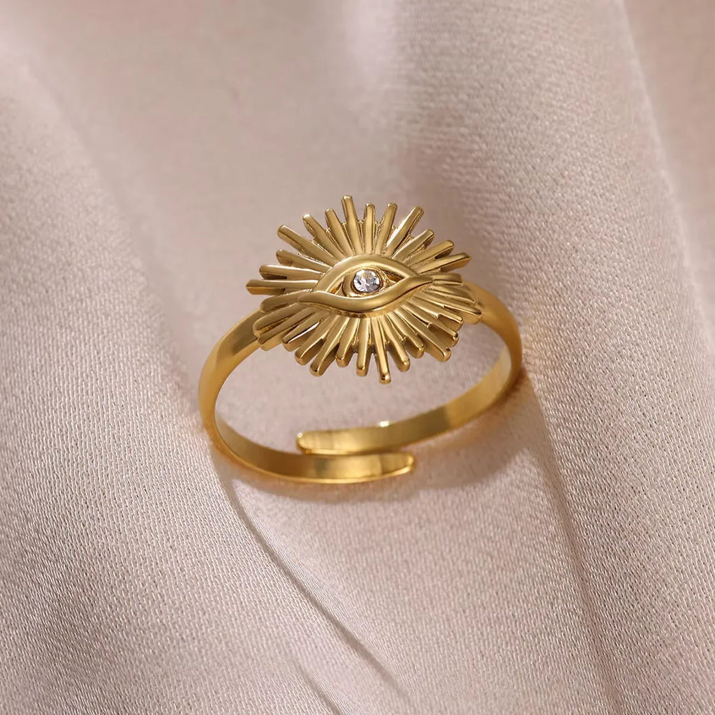 Stainless Steel Tiny Zircon Rings For Women Exquisite Gold Color Sun Double-Layer Ring Punk Hip-Hop Accessory Bague Jewelry Gift Vera Lux