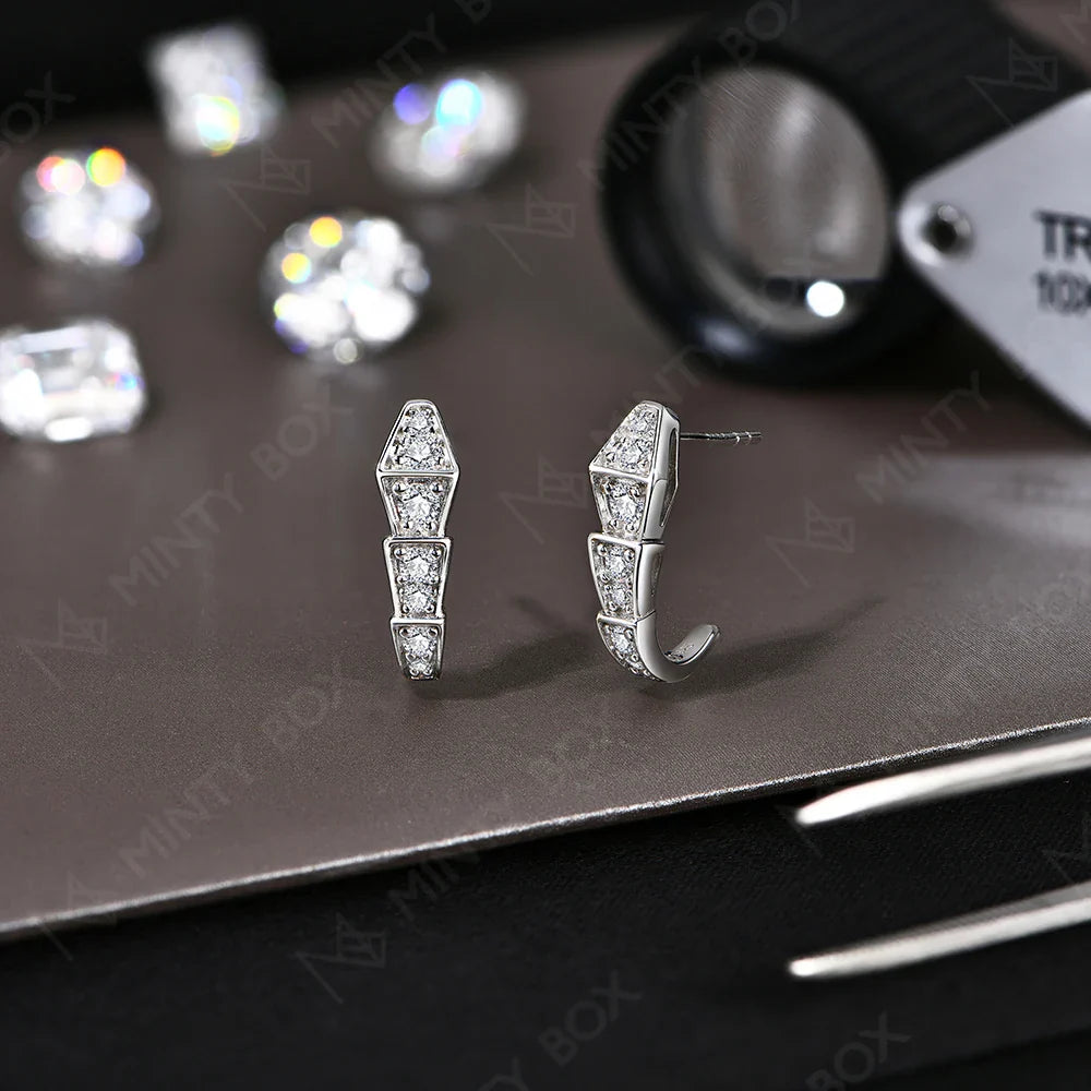 MINTYBOX Snake Moissanite Stud Earrings for Women S925 Sterling Silver Diamond Earring Luxury Engagement Wedding Fine Jewelry Vera Lux
