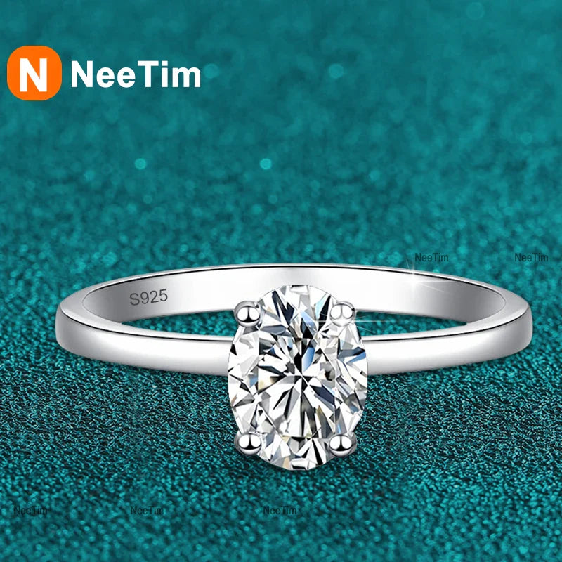 NeeTim 1ct Oval Cut Moissanite Ring for Women Engagement Wedding Lab Diamond s925 Sterling Silver with Gold Plated Rings Jewelry Vera Lux