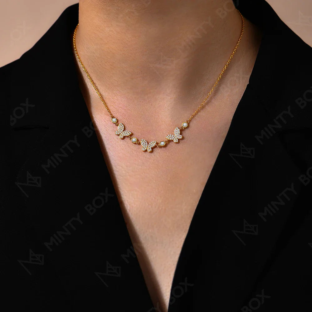 MINTYBOX S925 Silver Butterfly Moissanite Necklaces 18k Gold Plated D/VVS1 Lab Diamond 40+5cm for Women Brithday Jewelry Gift Vera Lux