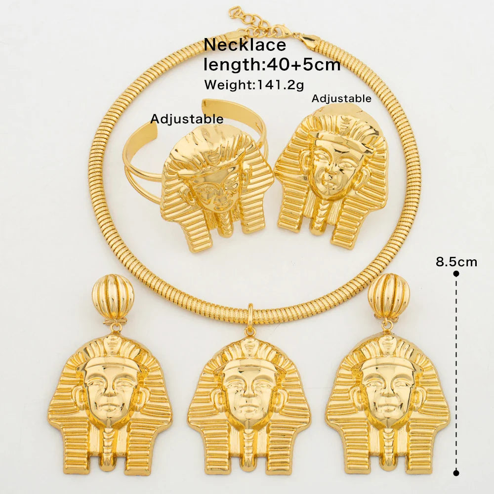 Gold Color Large Jewelry Set for Women Human Design Earrings Necklace Dubai African Bracelet Ring Weddding Bridal Gift Vera Lux