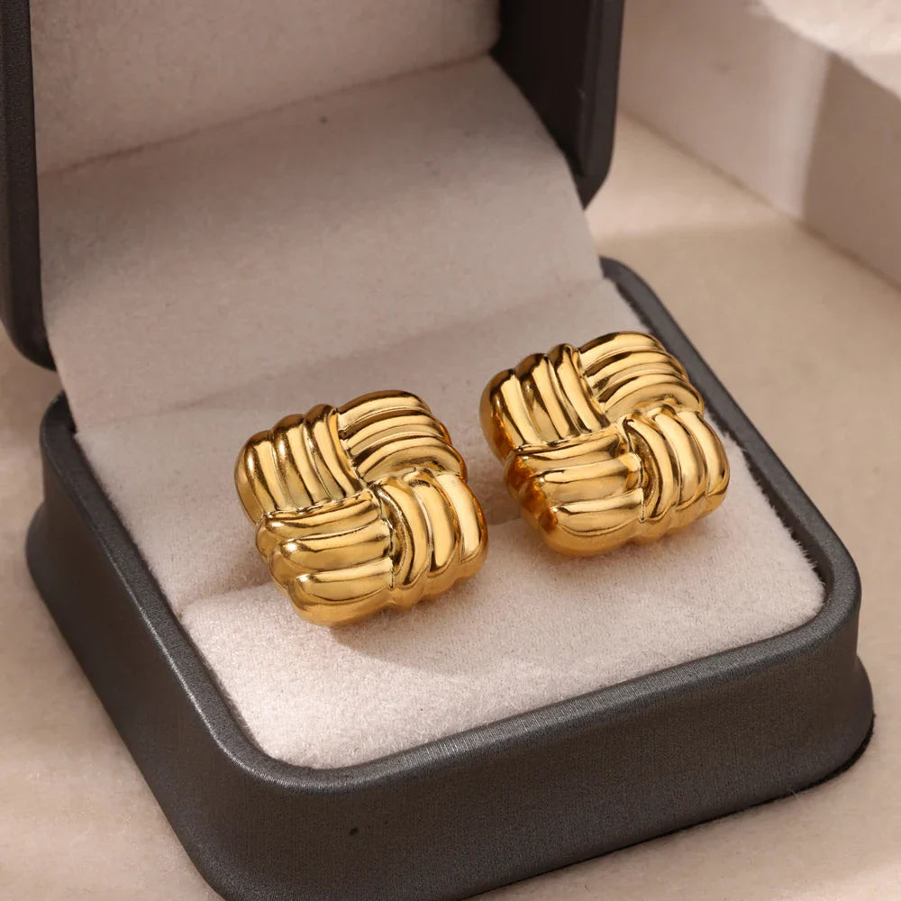 Temperament Square Texture Earring For Women Stainless Steel Gold Color Personality Trend Stud Earring Fashion Jewelry Exquisite Vera Lux