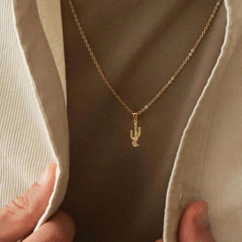 Trendy Gold - Plated Stainless Steel Cactus Pendant Necklace for Men & Women - Non - Fading, Ideal Gift, Fashion Jewelry Vera Lux