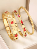 1pc 18K Gold Plated Stainless Steel Stackable Bracelet With Chain And Clover Design, Fashion Style For Women, Suitable For Casua Vera Lux