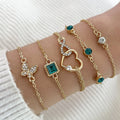 5 PCS Set Hallow Out Heart Green Crystal Stone Bracelet Set For Women Gold Color Lovely Butterfly Rhinestone Girls Bracelet Set Vera Lux