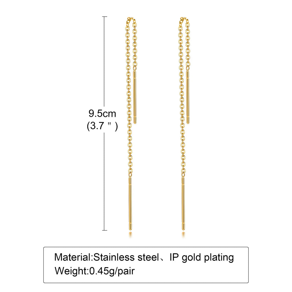Long Threader Earrings for Women, Thin Linear Earring,Stainless Steel Chain Drop Ear Line , Fashion Korean Jewelry Vera Lux