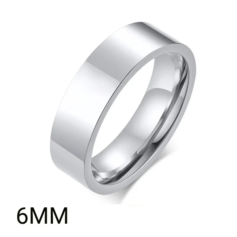 2mm 4mm 6mm 8mm Stainless Steel Wedding Ring for Women Flat Finger Rings Fashion Bijoux Femme Engagement Jewelry Vera Lux