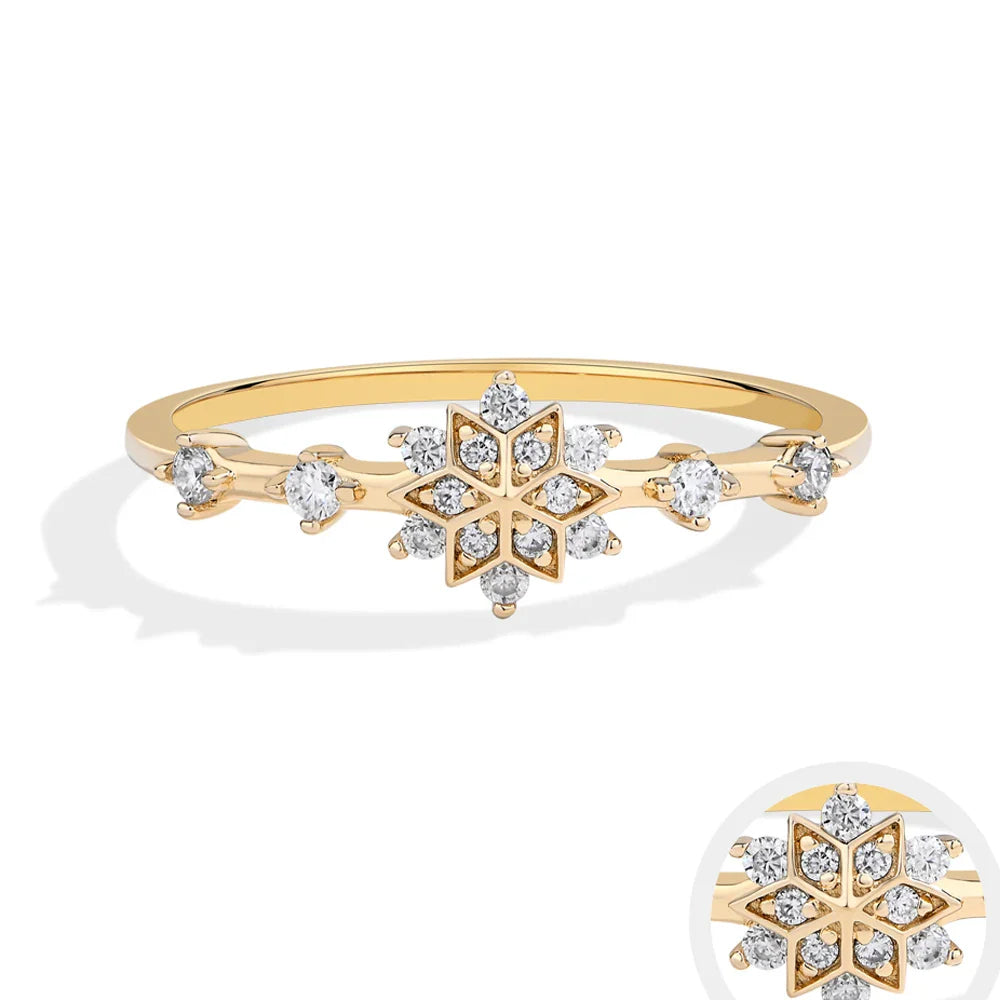 MINTYBOX Snowflake S925 Sterling Silver Moissanite Engagement Rings for Women Lab Diamond Ring 18K Gold Plated Fine Jewelry Gift Vera Lux